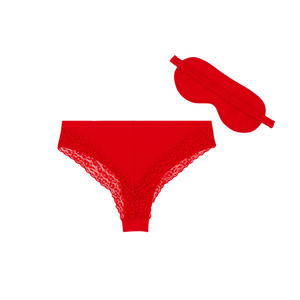 Juego de antifaz y braguita con estampado de texto - rojo rojo.