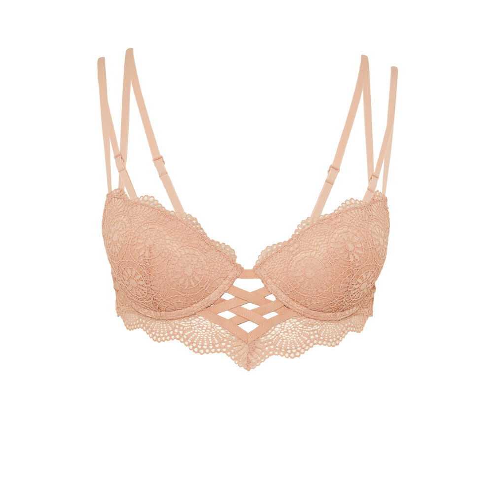 Sostén de tipo bustier push-up con detalle de lazos - rosa rosa.