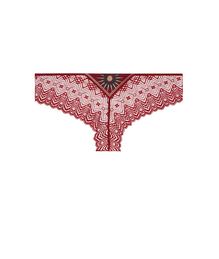 Culotte con detalles de encaje y bordados horoscopiz burdeos.