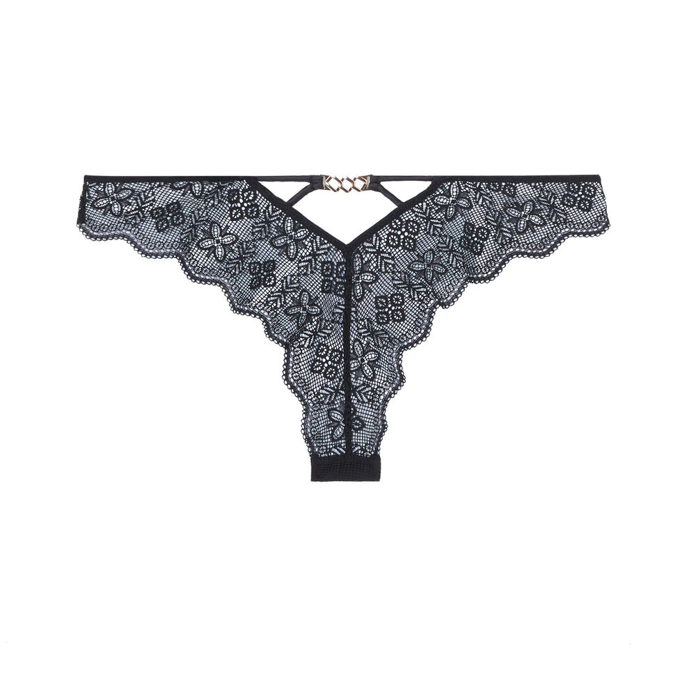 Braguita brasileña de encaje con detalle de cadena dorada - negra negro.