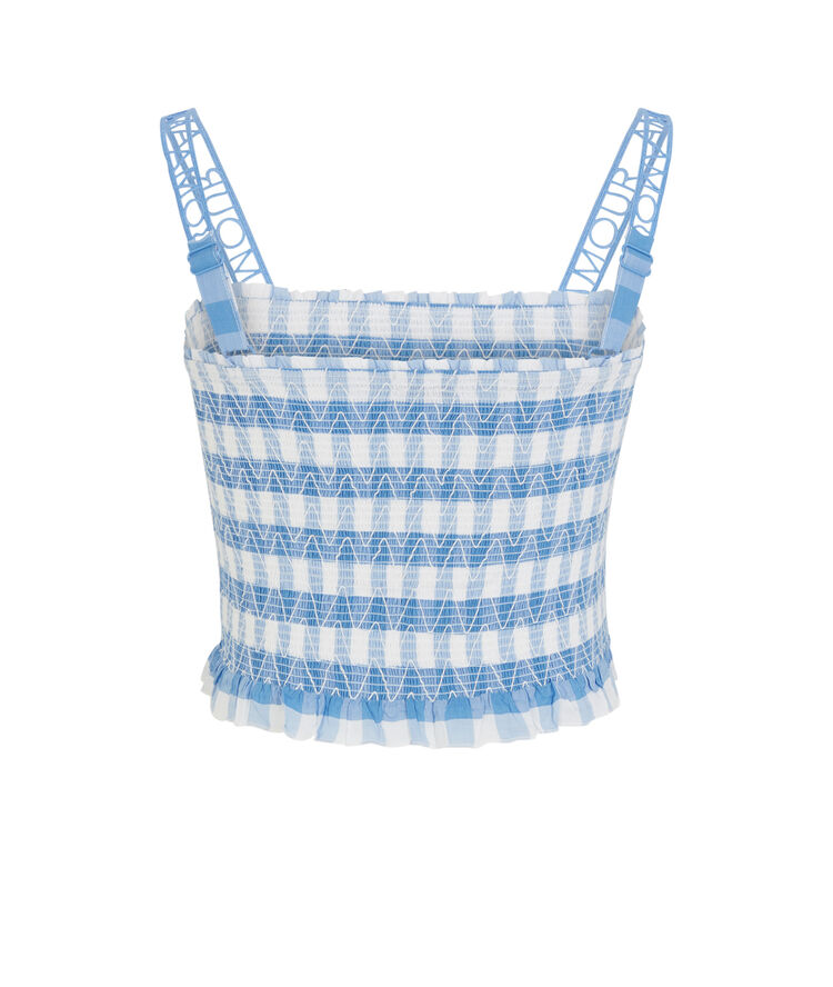 Top de cuadros con bordados - azul azul.