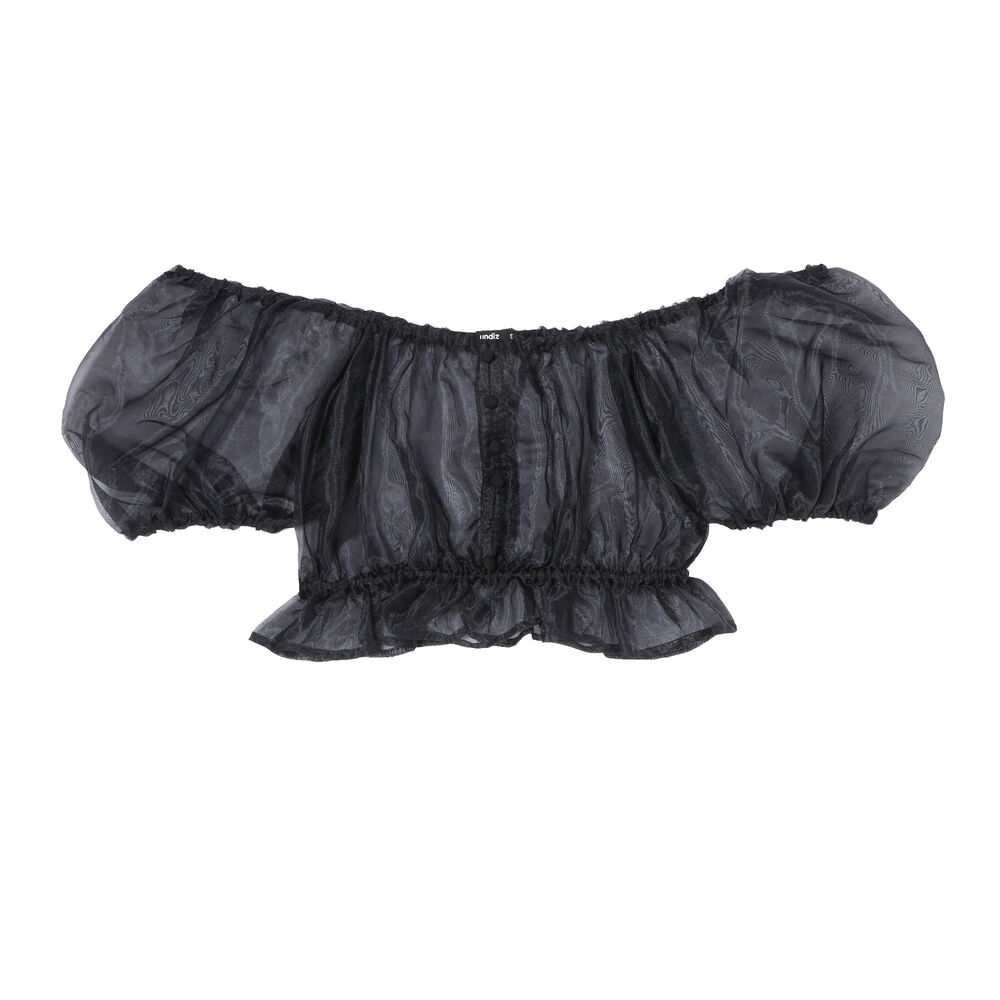 Crop top de tul con mangas abullonadas - negro negro.