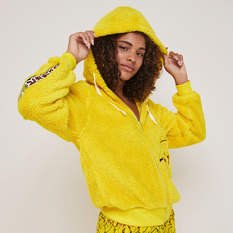 Veste polaire à capuche print pikachu pikaballiz jaune.