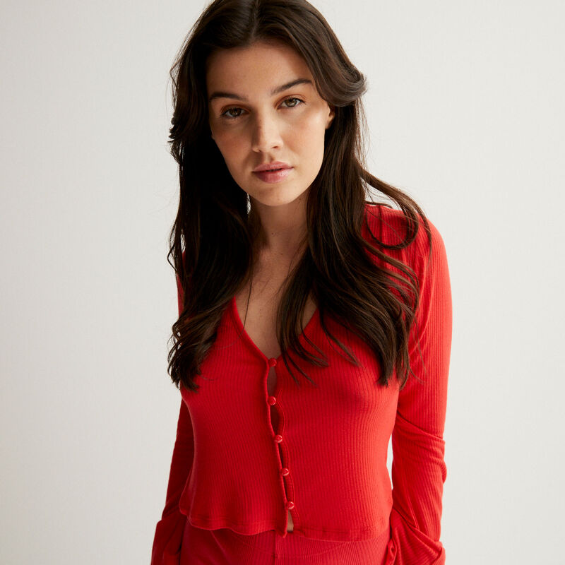 top de manga larga con botones - rojo top de manga larga con botones - rojo;