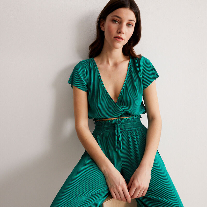 pantalón plisado con elástico fruncido - verde pantalón plisado con elástico fruncido - verde;