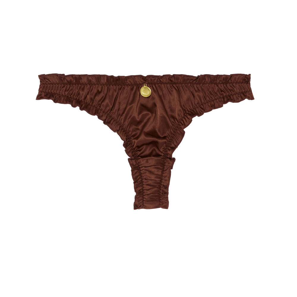 Tanga satinado con joya de concha - marrón marrón.
