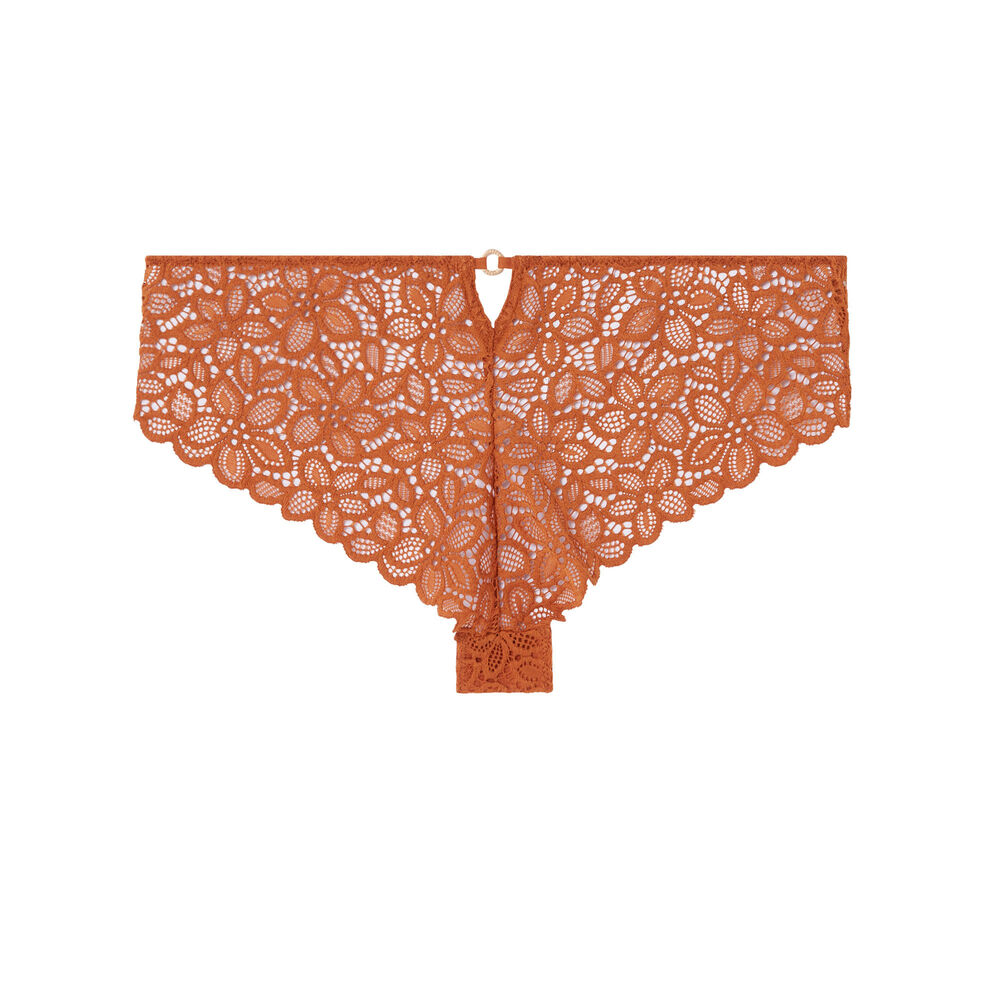 Braguita culotte de encaje con flores y detalle de anillas - marrón marrón.