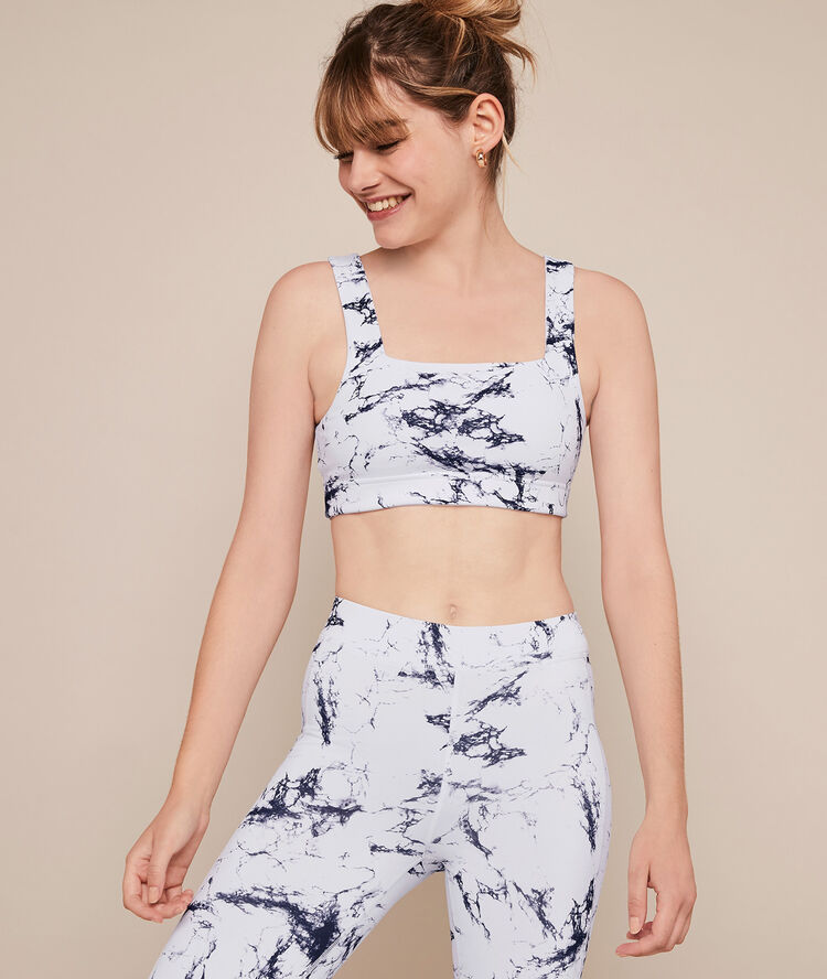 Sujetador deportivo con estampado de mármol yogamarbliz blanco.