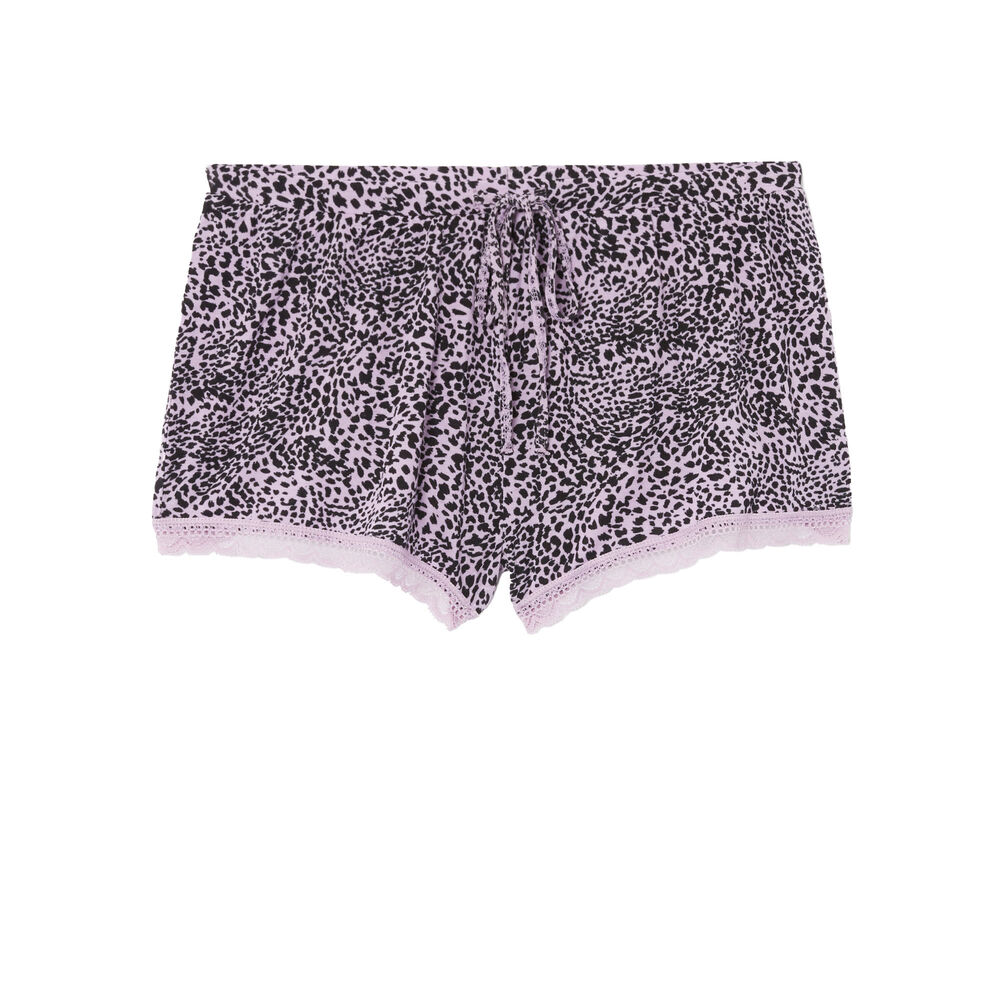 Shorts con estampado de leopardo de punto - lila morado.