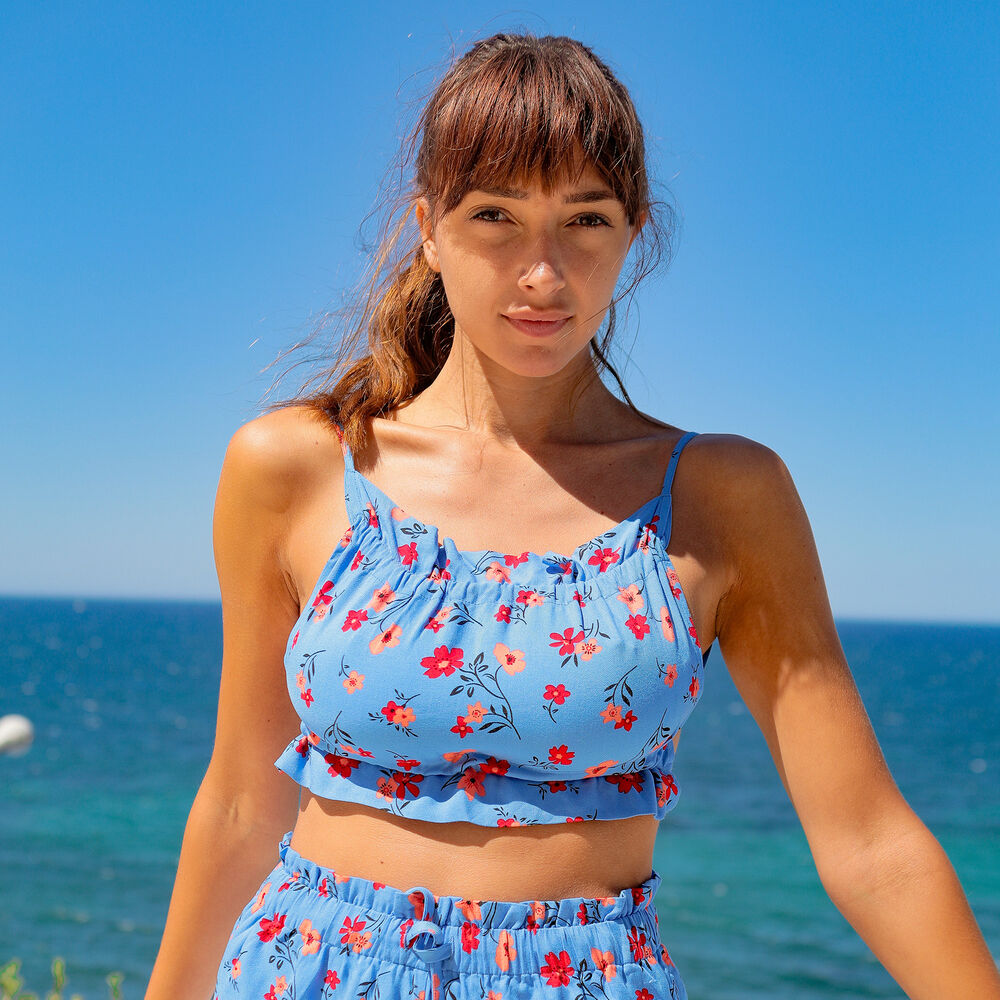 Top con la espalda descubierta y estampado de flores - azul azul.