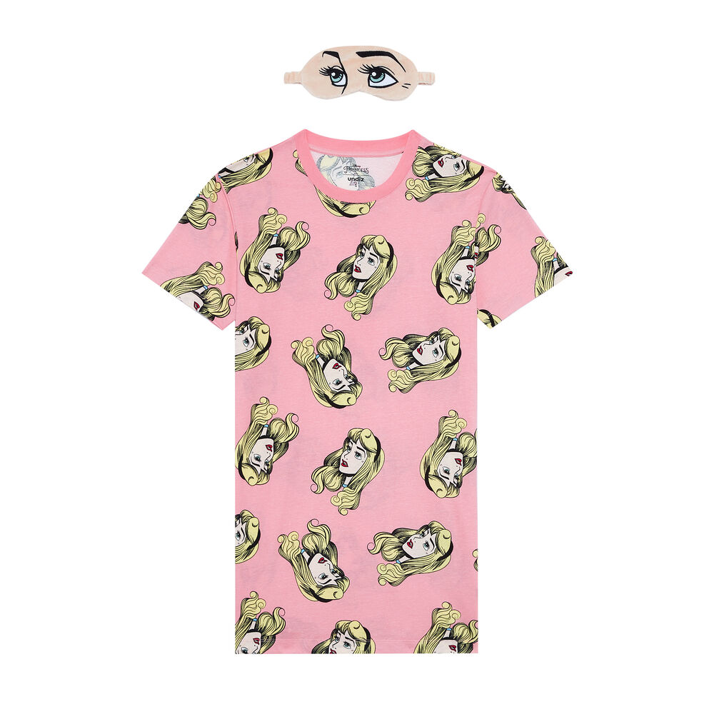 Juego de pijama camiseta larga y antifaz de la bella duermiente - rosa rosa.