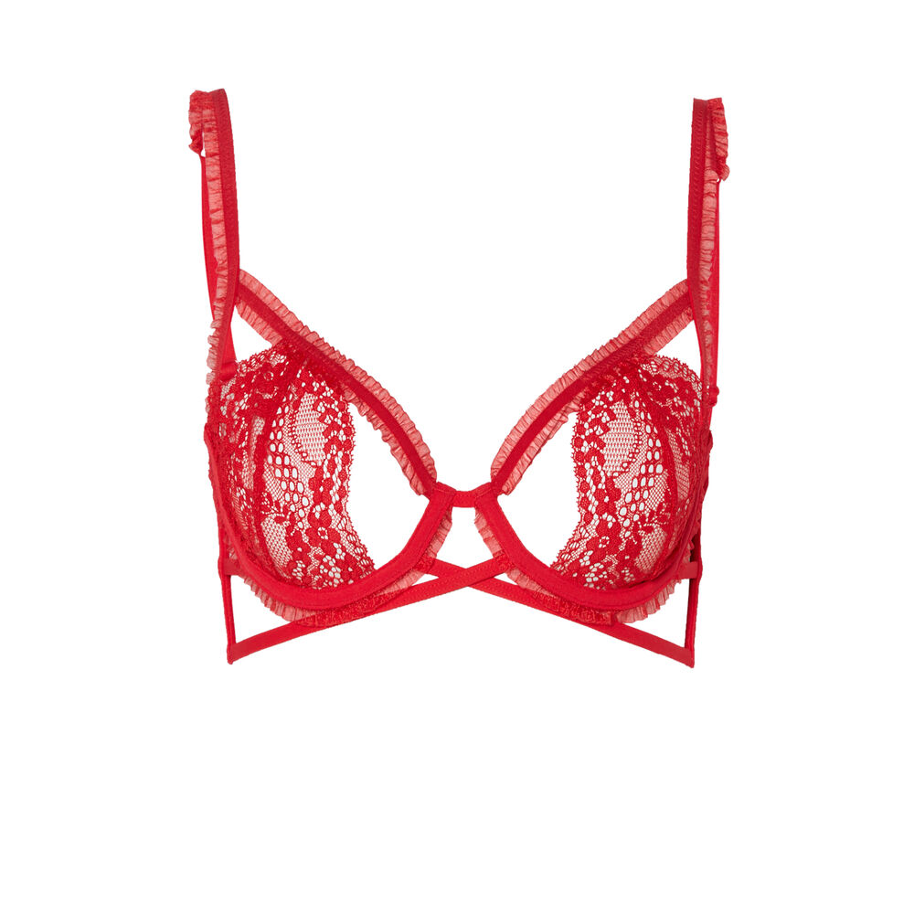 Sujetador corbeille con pliegues y encaje - rojo rojo.