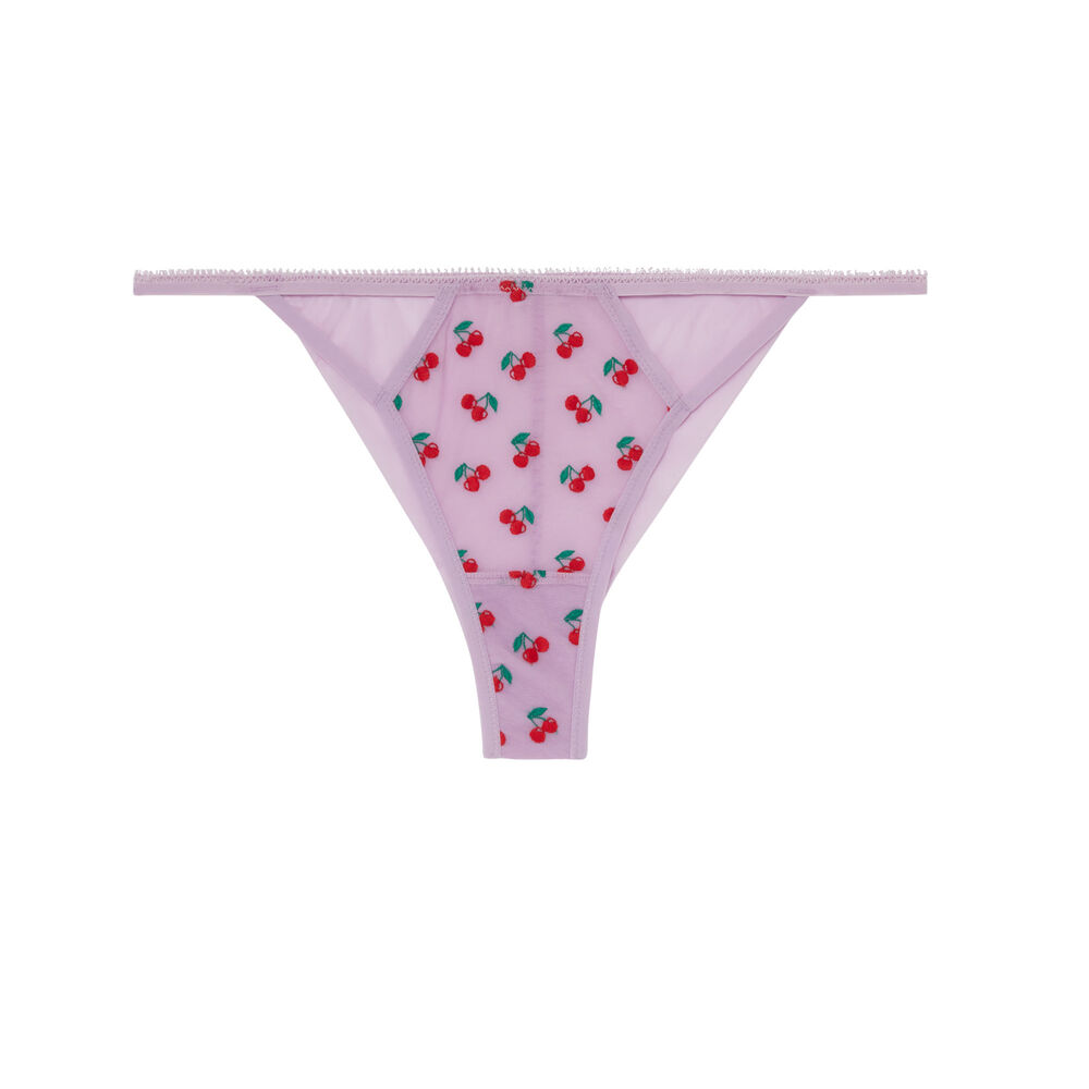 Braguita de bikini de rejilla con dibujos de cerezas - lila morado.
