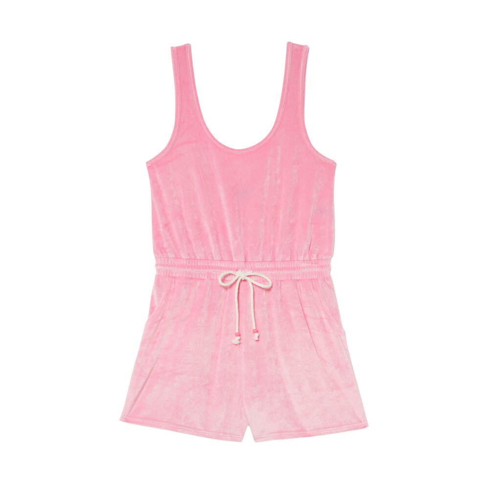 Mono corto de terciopelo y rizo con cordón - rosa rosa.