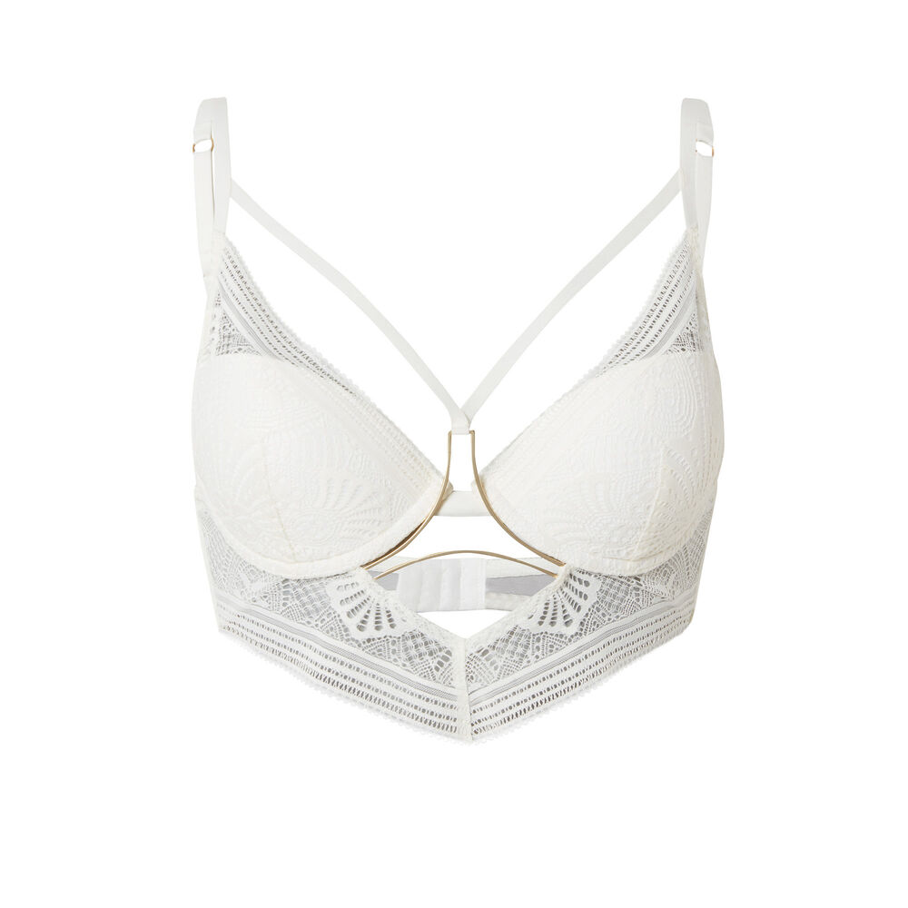 Sujetador push-up con detalles de lazos y joya - crudo crudo.