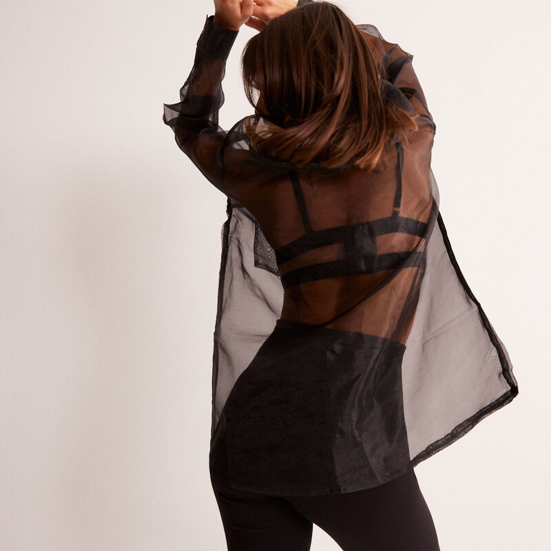 camisa larga transparente de tul - negra camisa larga transparente de tul - negra;