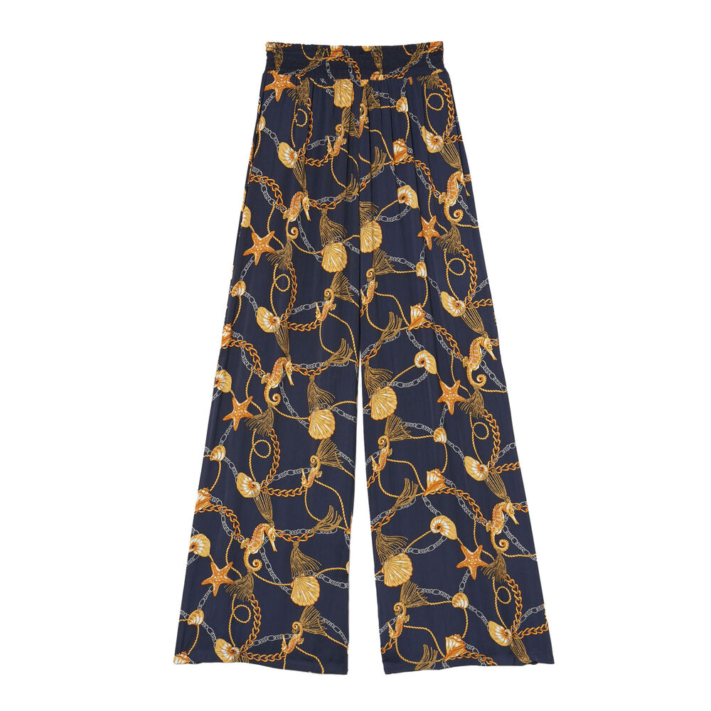 Pantalón ancho con estampado de cadenas y conchas - azul azul.