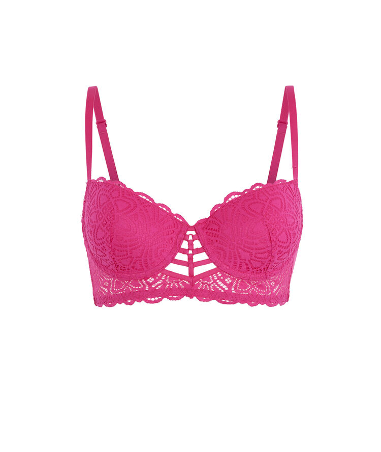 Sujetador corpiño push-up de encaje y cintas marceliz fucsia.