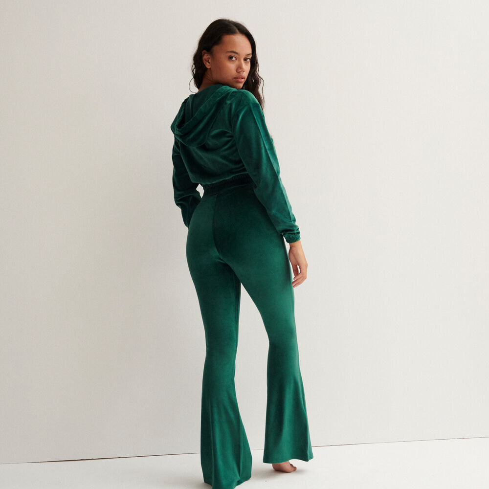 Chaqueta crop de terciopelo con talle elástico - verde pino verde.