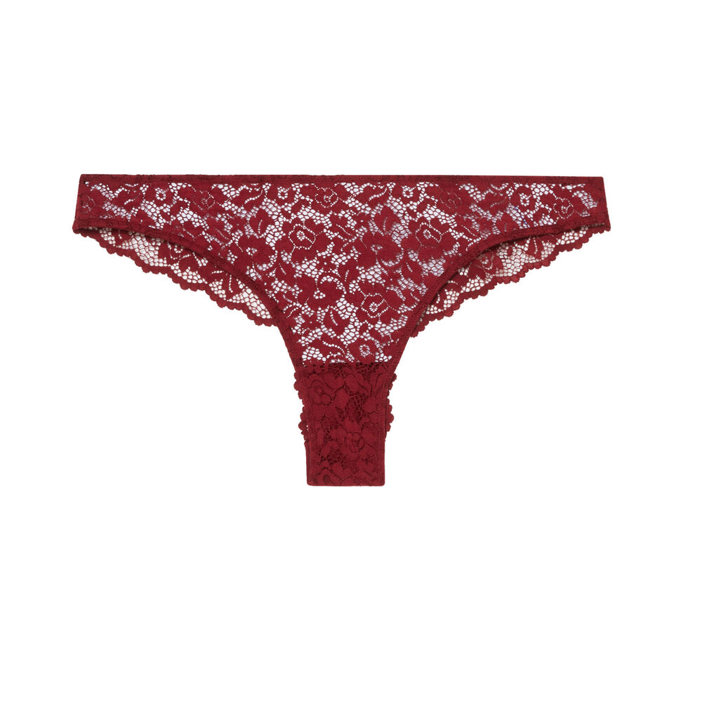 Braguita brasileña con encaje de flores - burdeos rojo.