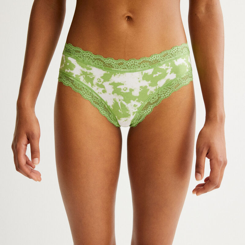 Braguita culotte de algodón tie and dye y encaje - verde Braguita culotte de algodón tie and dye y encaje - verde;