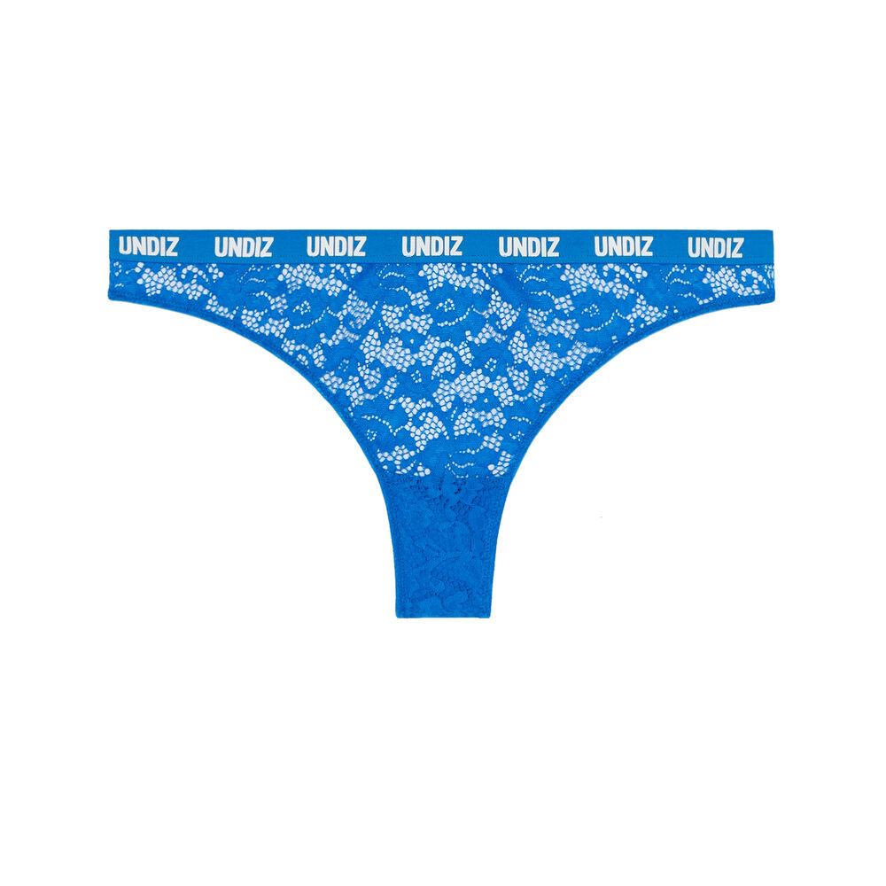 Braguita brasileña de encaje y rejilla con detalle elástico - azul azul.