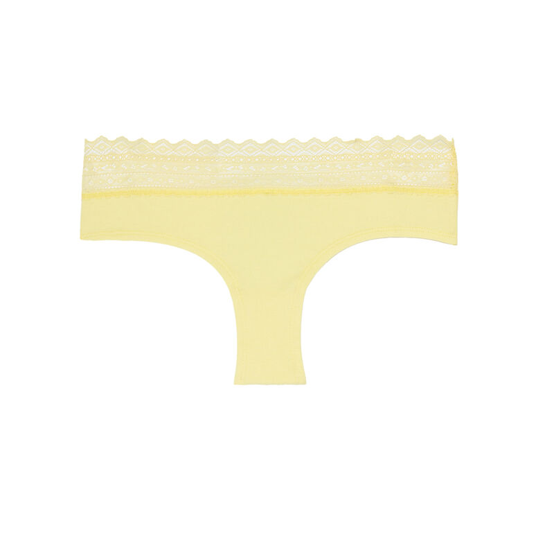 Braguita culotte de algodón liso con elástico de encaje - amarilla Braguita culotte de algodón liso con elástico de encaje - amarilla;