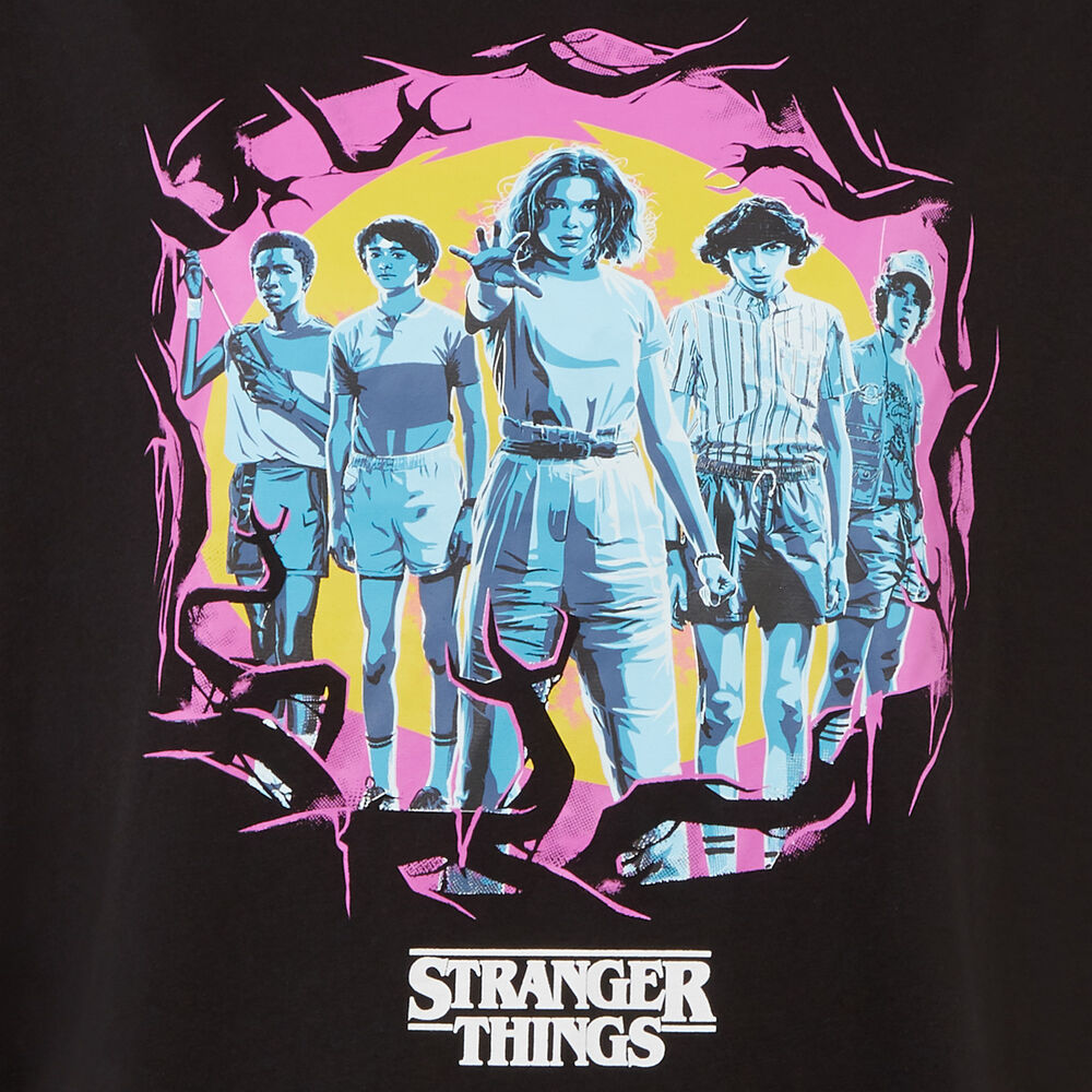 Camiseta larga con estampado de stranger things - negra negro.