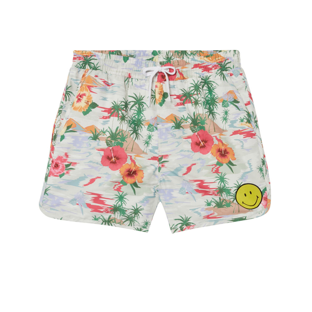 Bañador tipo short con smiley de flores - blanco blanco.