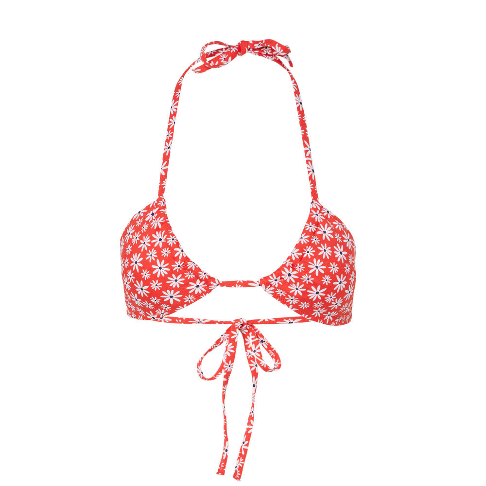 Parte de arriba de bikini triángulo con motivo floral - rojo rojo.