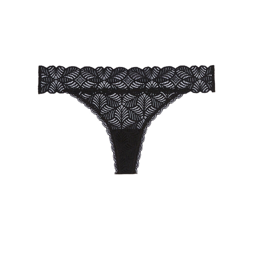 Braguita tanga totalmente de encaje - negra negro.