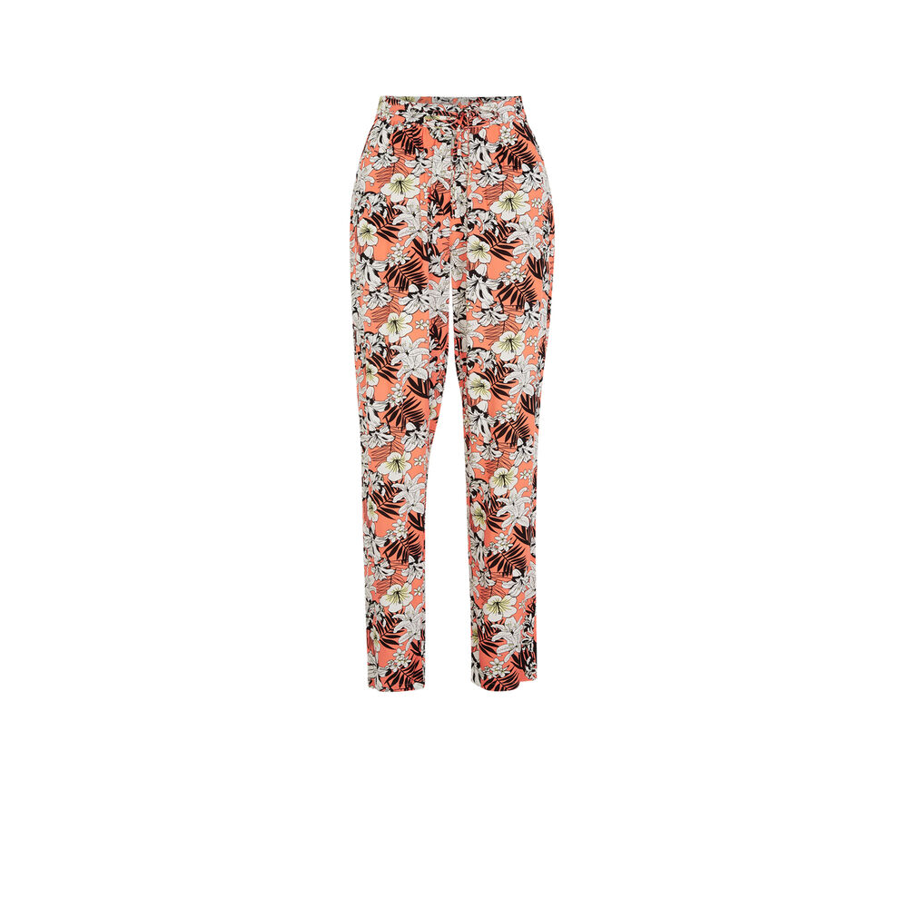 Pantalón con estampado de flores tropicales - naranja naranja.
