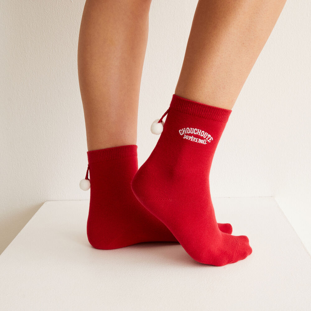 Dúo de braguita brasileña y calcetines con mensaje de ojito derecho - rojo rojo.