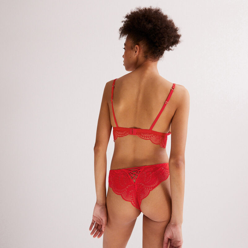 Braguita brasileña de encaje y lazos satinados - rojo Braguita brasileña de encaje y lazos satinados - rojo;