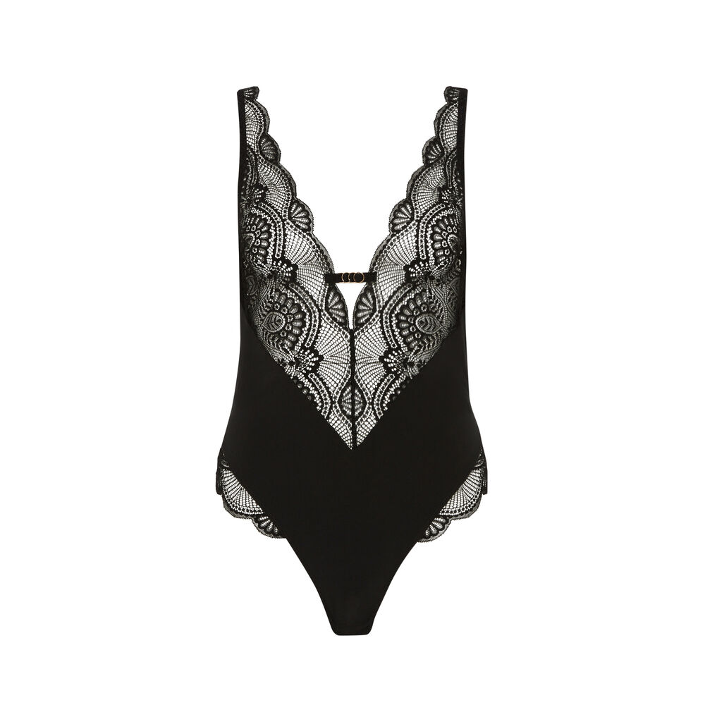 Body de encaje con escote pronunciado - negro negro.