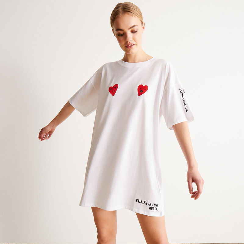 Camiseta larga motivos mood corazones - blanca Camiseta larga motivos mood corazones - blanca;