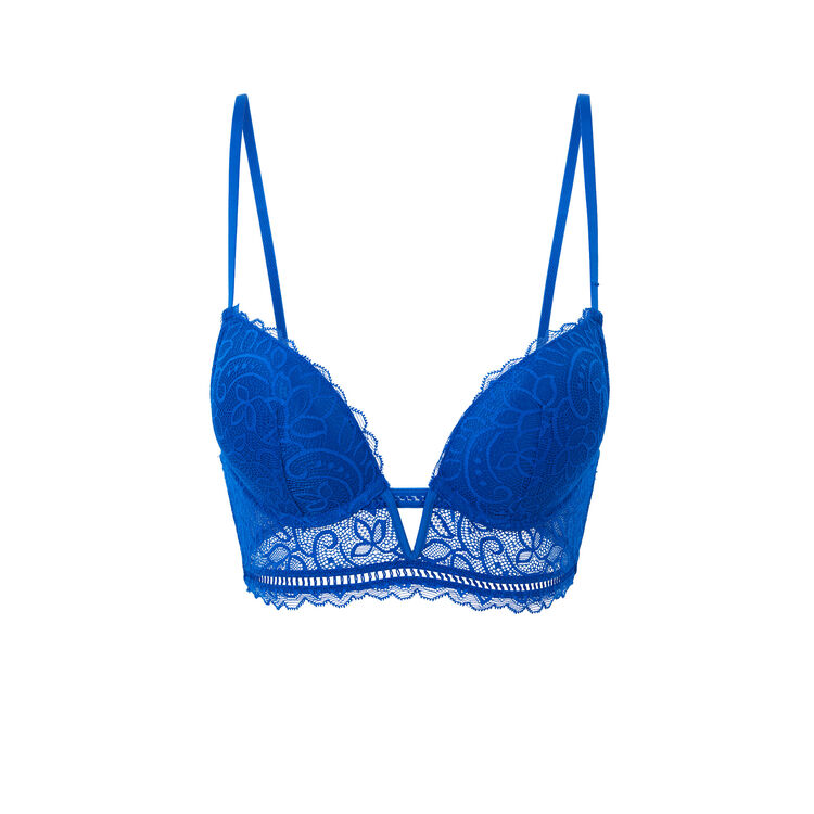 Sujetador push-up en v de encaje sayiz azul real.