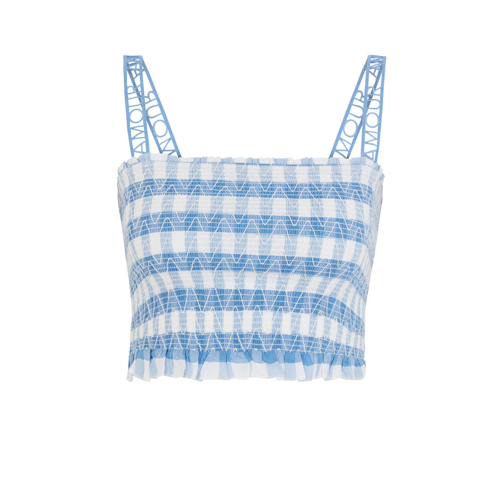 Top de cuadros con bordados - azul azul.