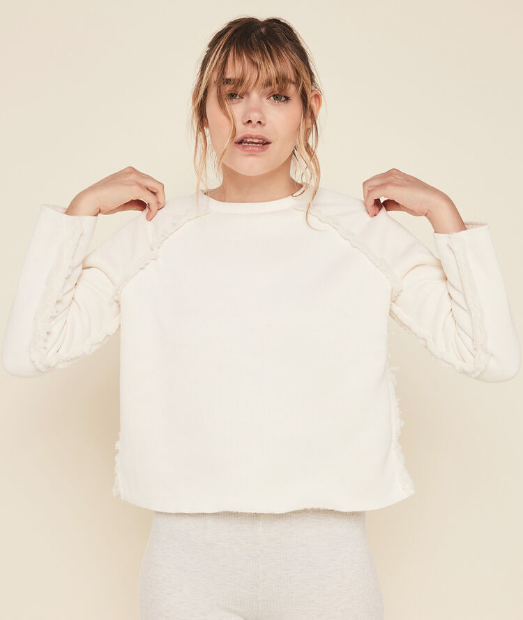 Sudadera polar reversible sherpiz blanco roto.
