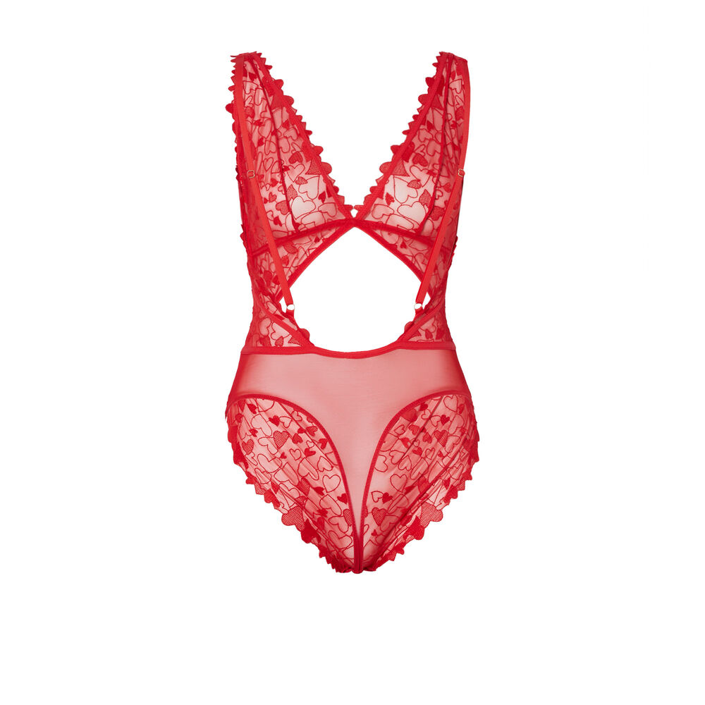 Body de encaje con corazón y detalle en la cintura - rojo rojo.