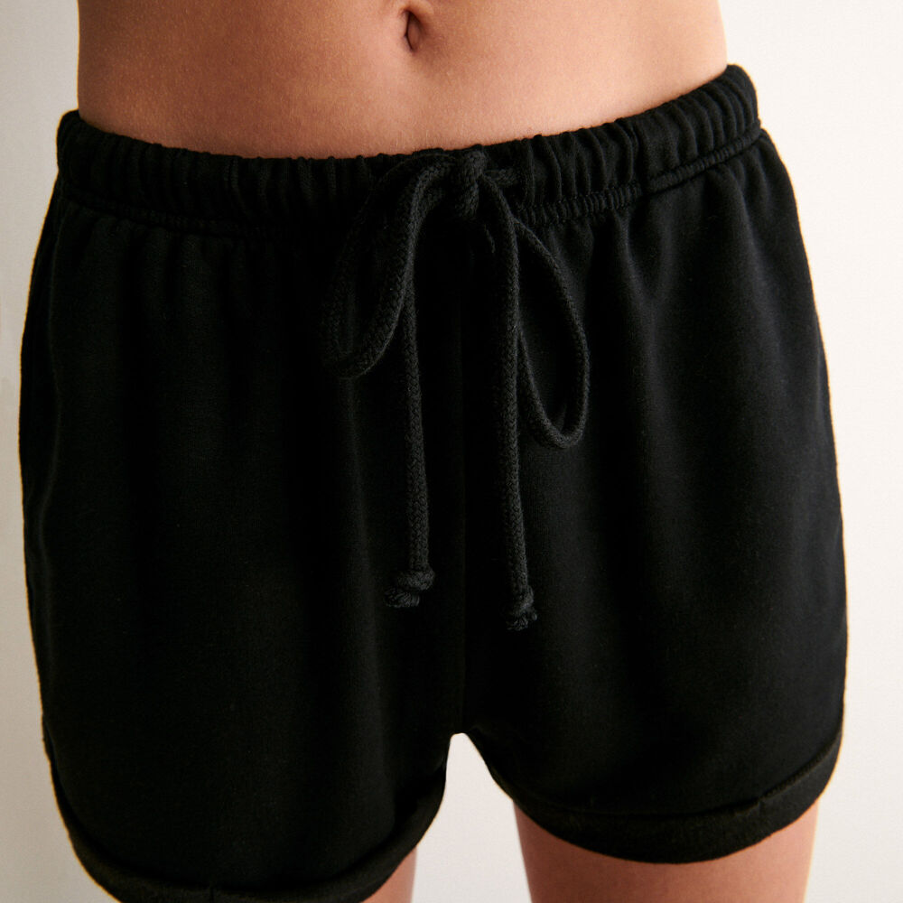 Shorts lisos con detalle de cordón - negro negro.