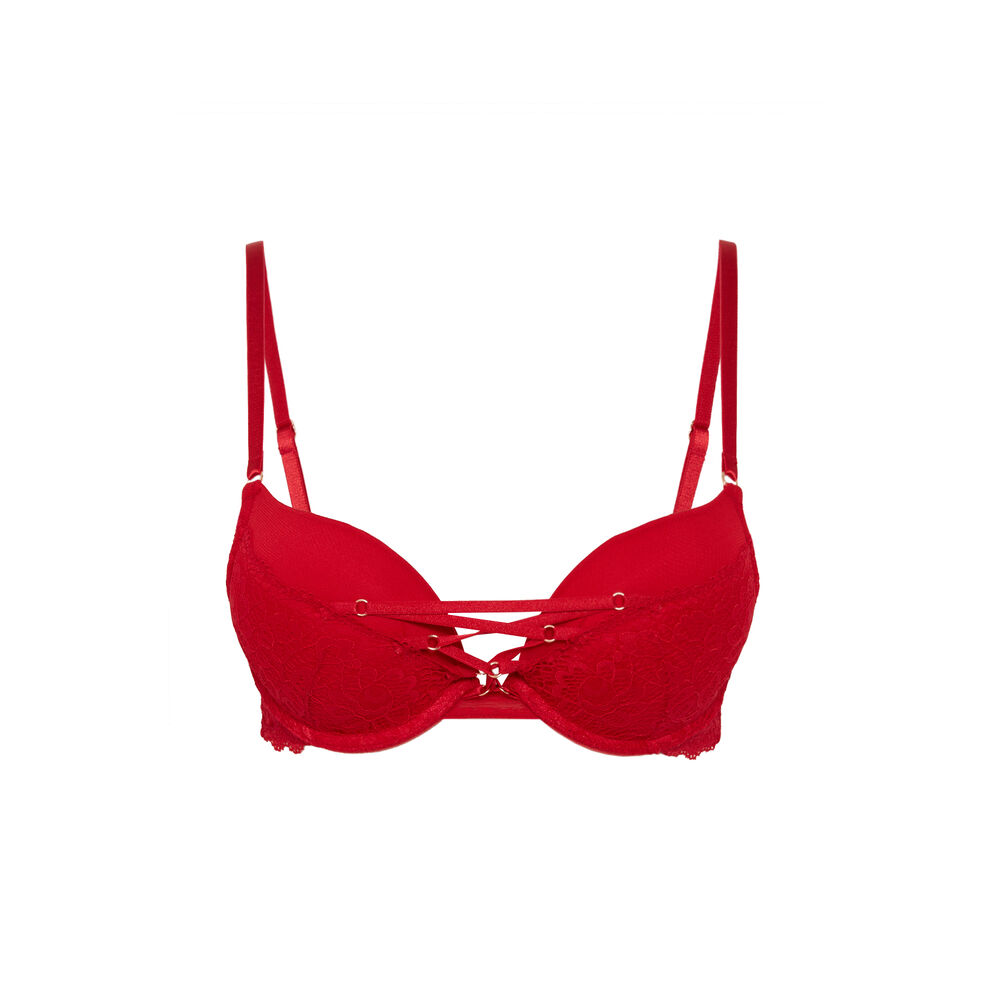 Sujetador ultra push-up de encaje con cintas - rojo rojo.