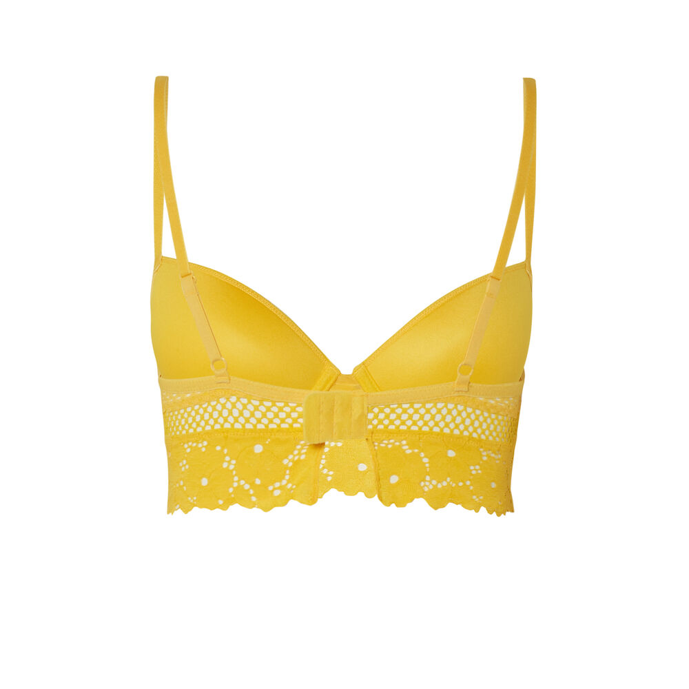 Sujetador de aumento de encaje con flores y rejilla - amarillo amarillo.