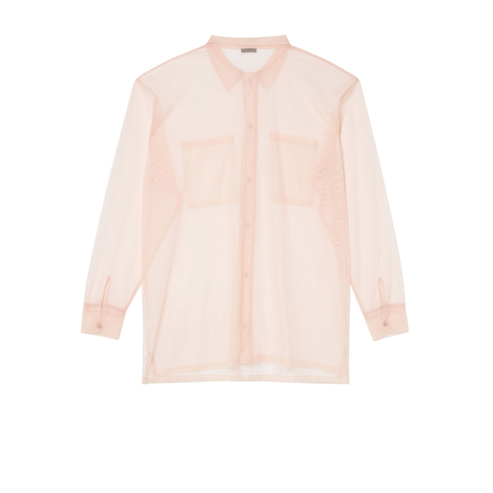 Camisa larga transparente de tul - rosa nude rosa.