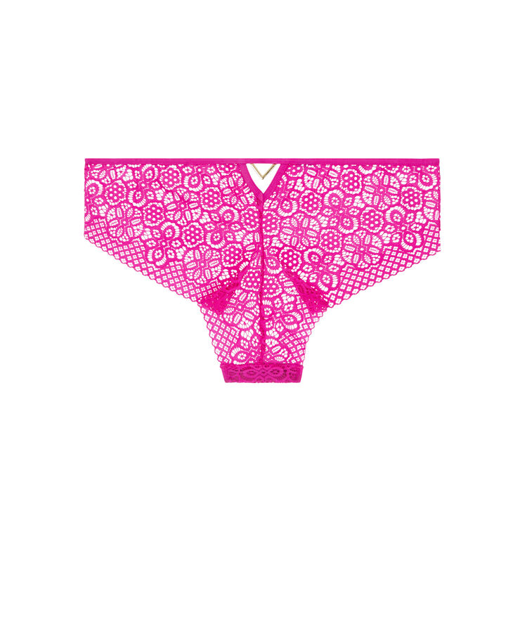 Tanguita shorty de encaje con detalle de joya ethnobiz fuchsia.