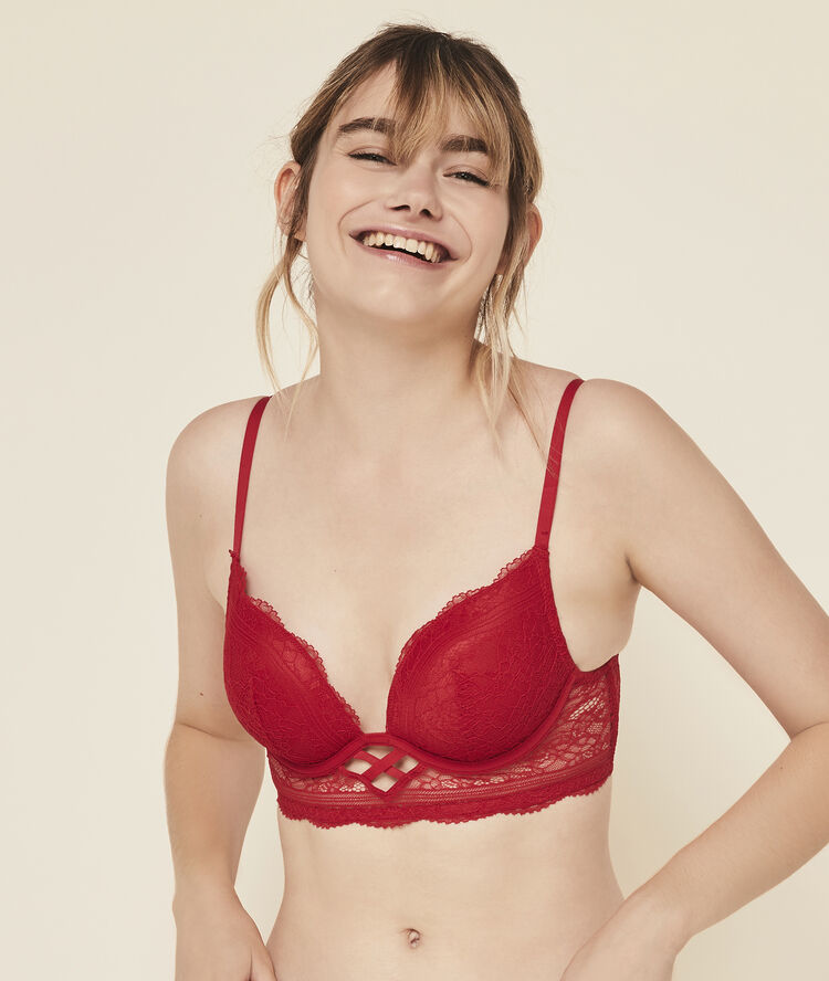 Sujetador en v push-up con encaje everydayiz rojo.