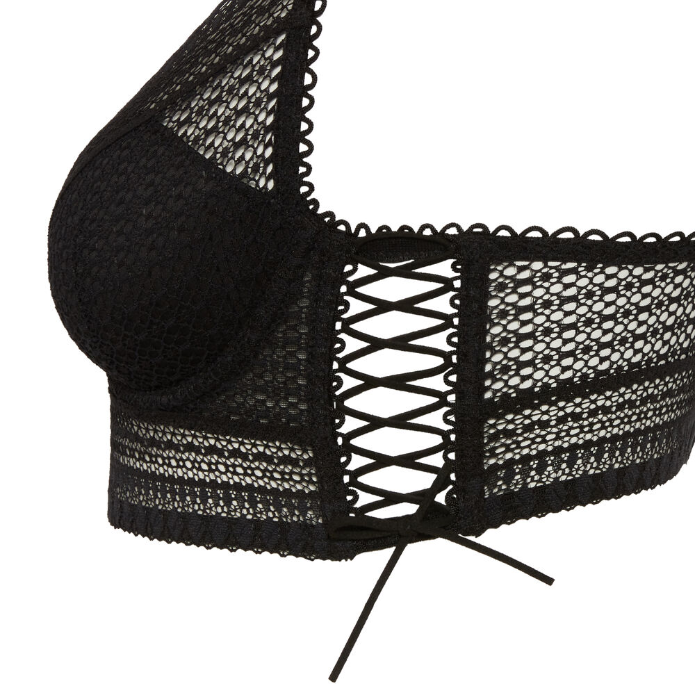 Sujetador push-up corpiño de encaje y detalles de corsé - negro negro.