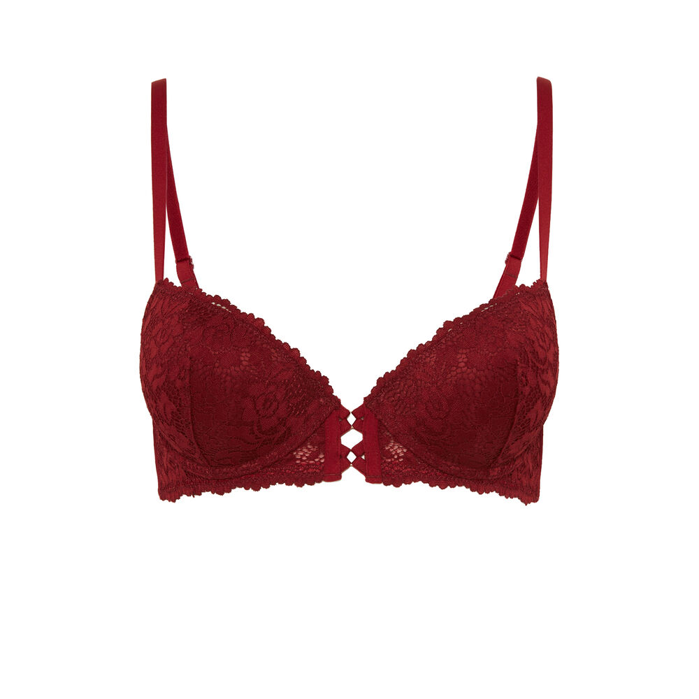 Sostén push-up de encaje floral - rojo rojo.