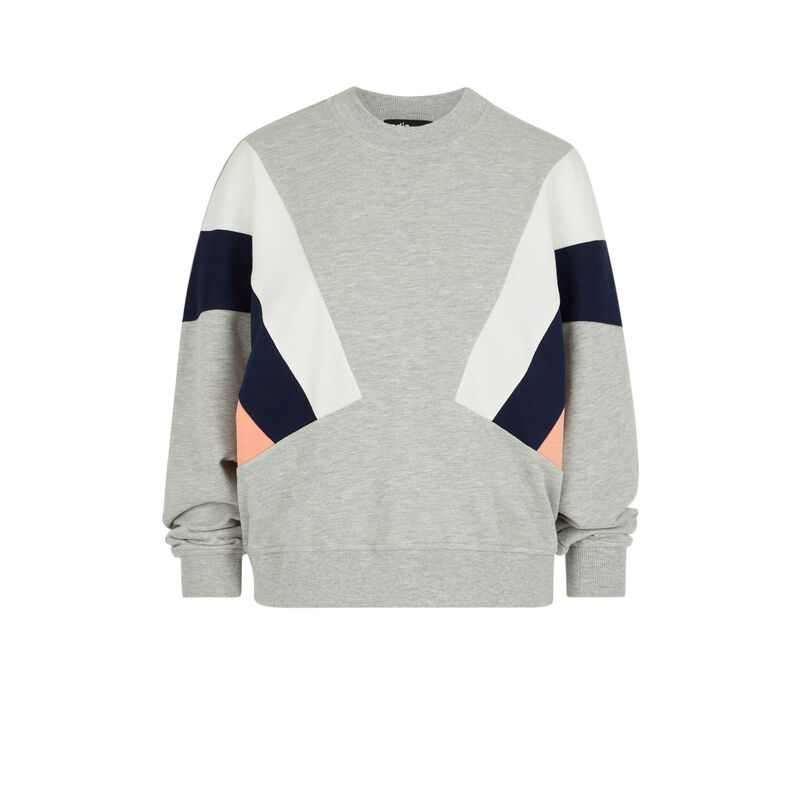 Sudadera de cuello redondo con tiras de colores triblockiz Sudadera de cuello redondo con tiras de colores triblockiz;