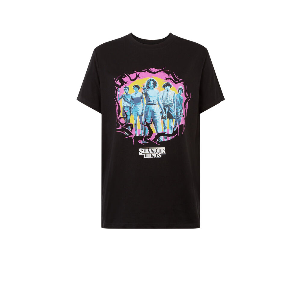 Camiseta larga con estampado de stranger things - negra negro.